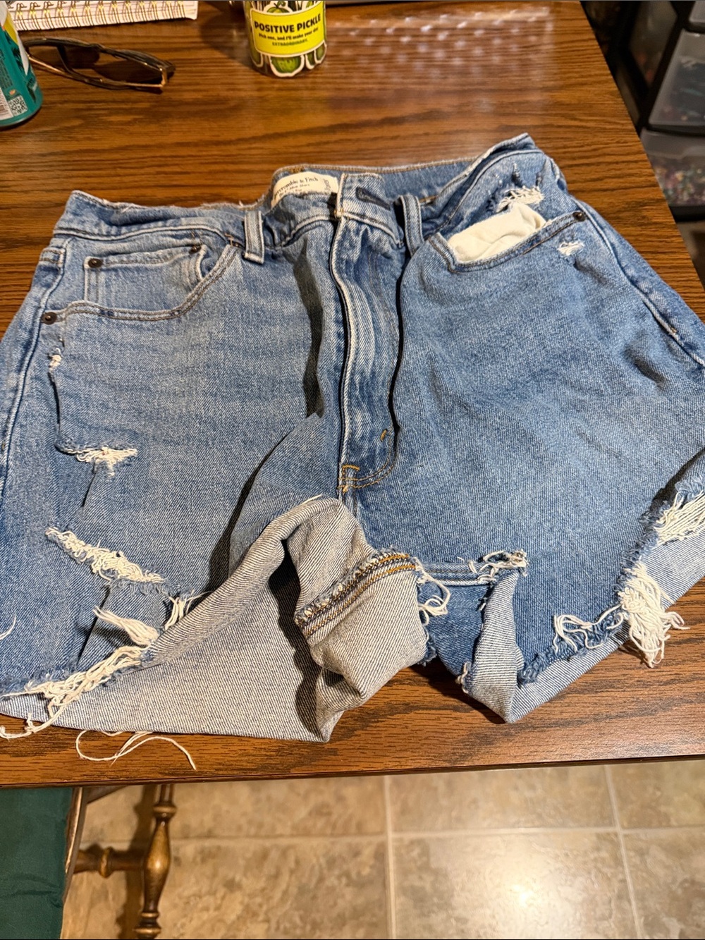 Abercrombie & Fitch Light Blue High-Rise Mom Shorts